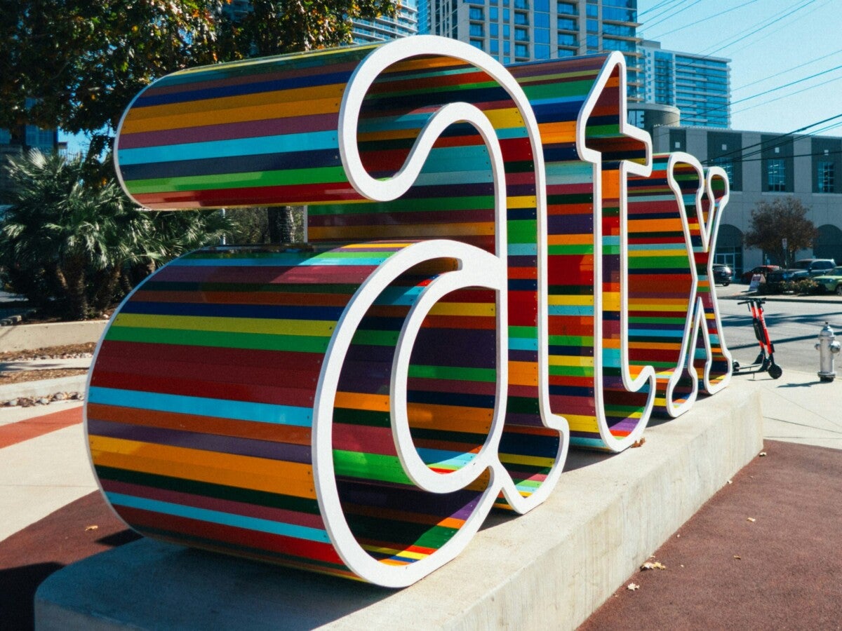 Multicolored "ATX" sculpture in downtown Austin