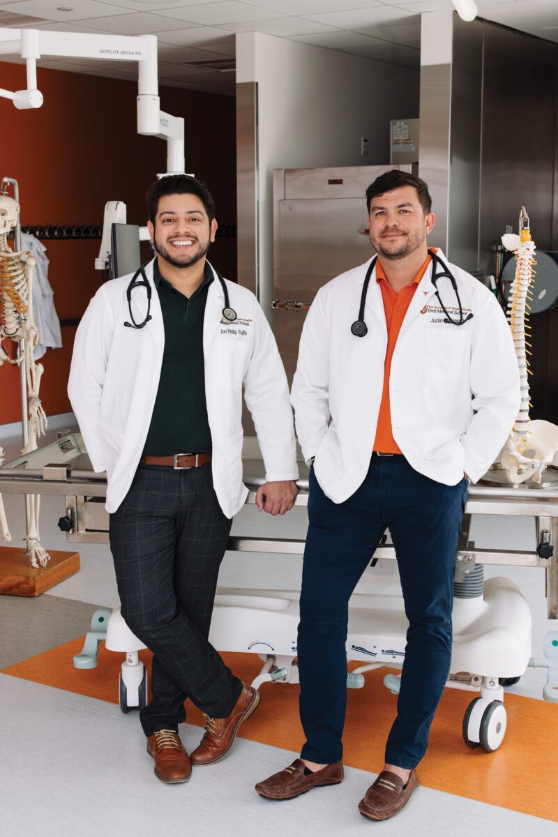Jon Trujillo, left, and Justin Jensen are students at Dell MedicalSchool and are also pursuing MBAs at Texas McCombs.