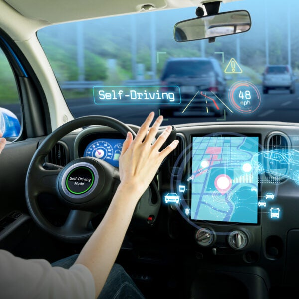 cockpit of autonomous car. self driving vehicle hands free driving.