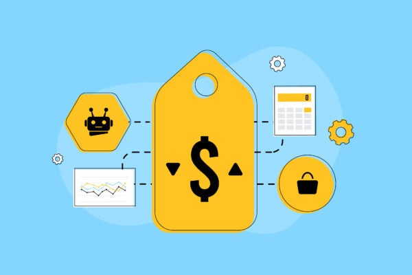 Dynamic pricing and AI pricing optimization concept for e commerce and B2B strategies. AI powered pricing models enhancing online sales. Digital pricing strategies flat vector illustration