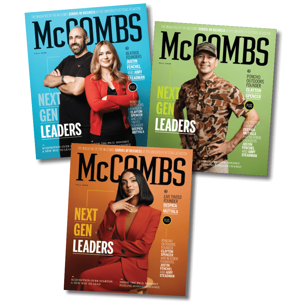 3 covers of Fall 2025 McCombs Magazine